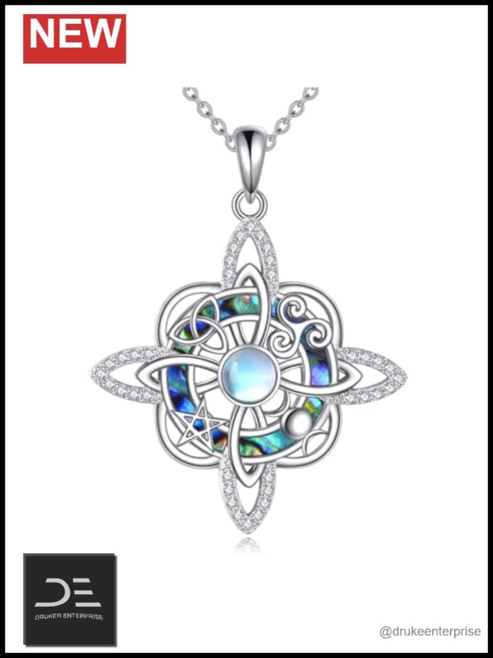 925 Sterling Silver Witches Knot Pendant Necklace Celtic Irish Jewelry Gift Box